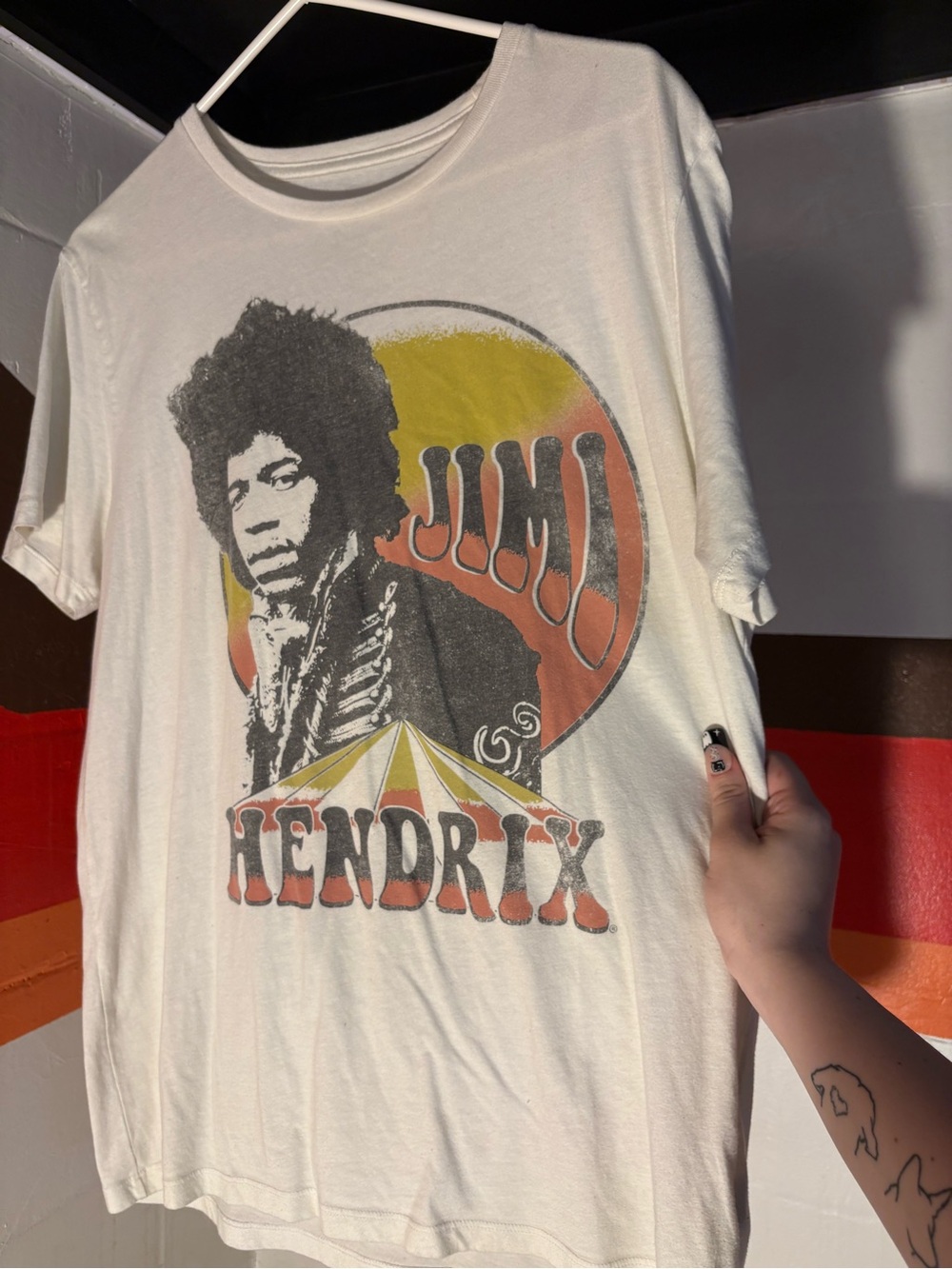 Old Navy White Jimi Hendrix Graphic Tee with Yellow & Orange Print